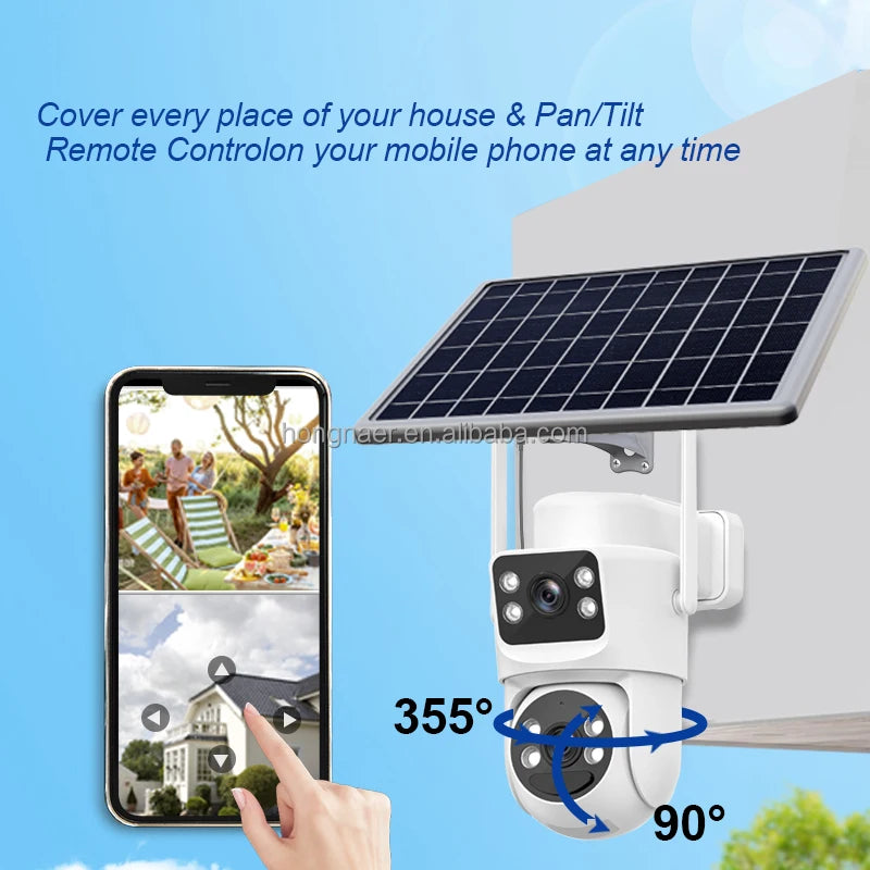 Caméra de Surveillance Hongnaer 6 MP | PTZ, Double Objectif, Wi-Fi Double Bande et Alimentation Solaire