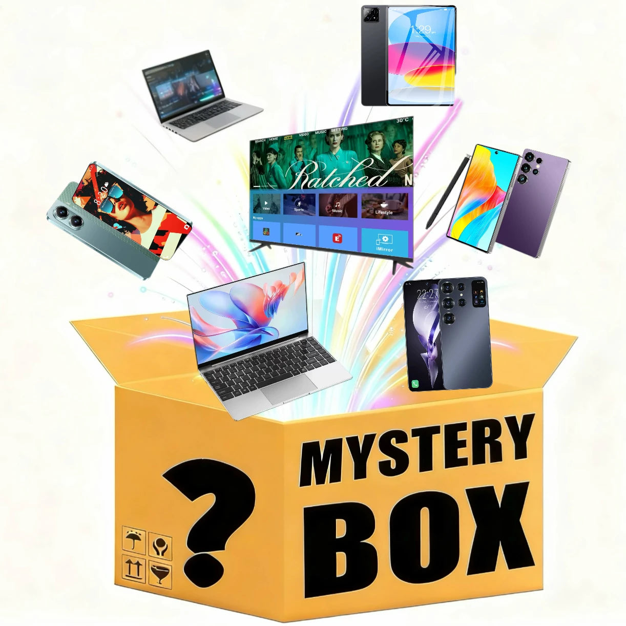 Box Mystère High-Tech 2025 – Smartphone, Tablette, Ordinateur portable, TV – Cadeau de Noël garanti