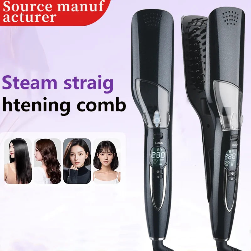 Brosse lissante professionnelle à air chaud, peigne lissant à température réglable, fer à lisser vapeur en céramique