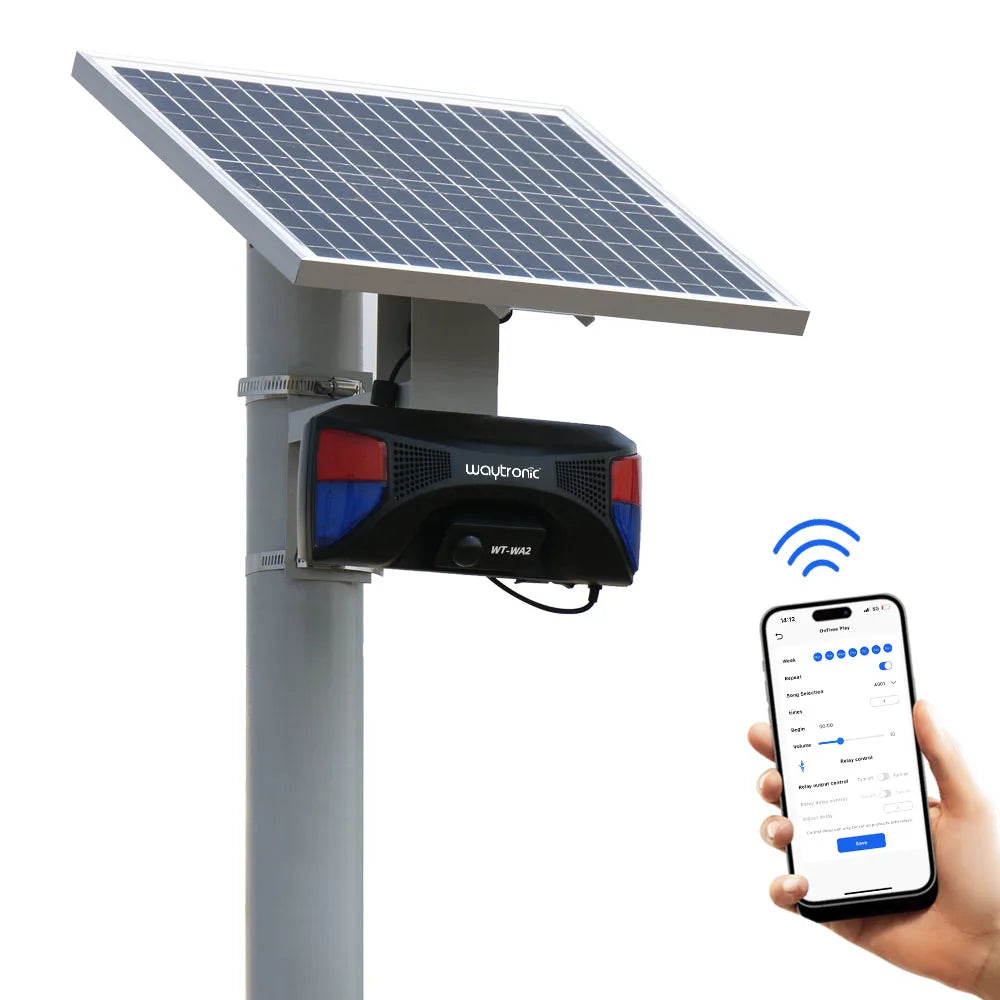 Système d'alarme antivol solaire extérieur étanche, détecteur de mouvement infrarouge PIR, commande vocale et alarme vocale pour la sécurité de votre domicile