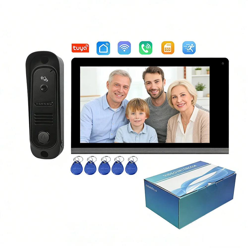 Système d'Interphone Vidéo 7 Pouces | Wi-Fi, RFID, Sonnette Connectée pour Appartement et Villa