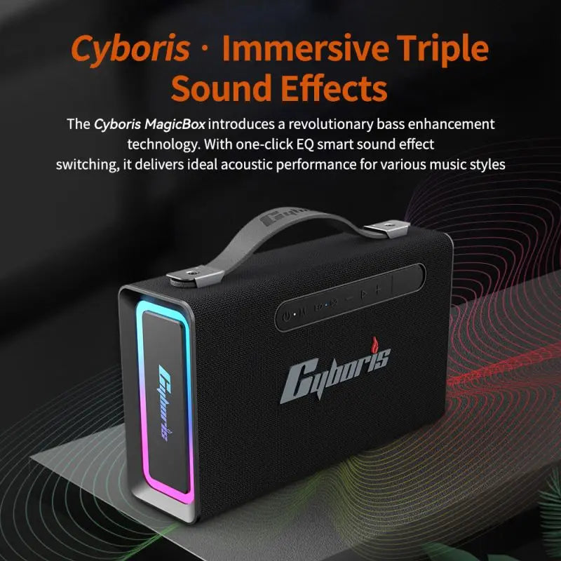 Enceinte Cyboris T15 MagicBox – 2.1 Ch, Bluetooth 5.3, RGB, Caisson de basses & prévision