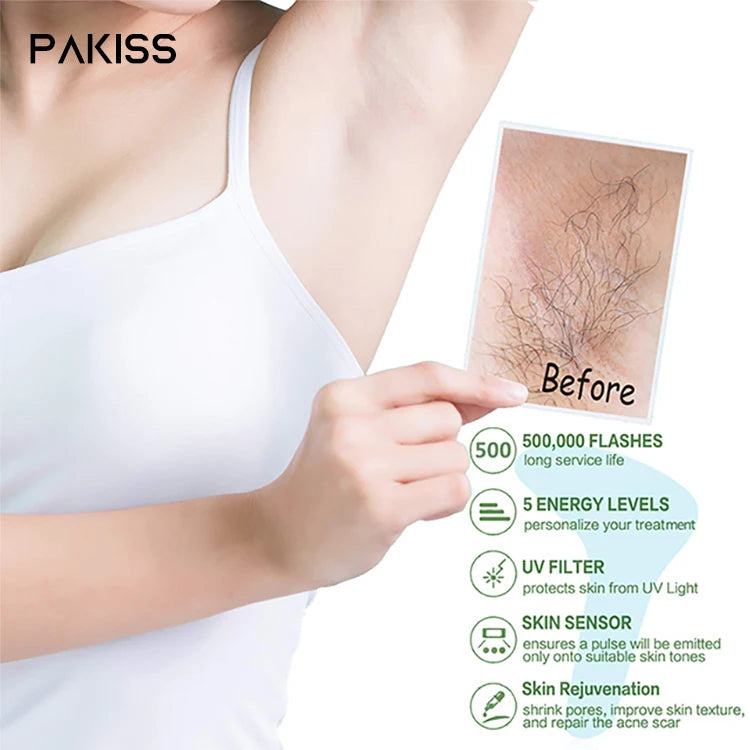 PAKISS Nouvelle machine d'épilation laser IPL électrique, permanente et indolore, pour une utilisation à domicile