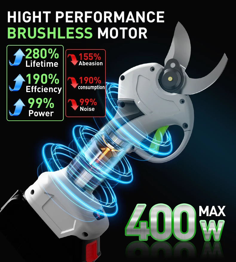 Sécateur sans fil DTWA1-0030, lames en acier SK5, écran LCD, 400 W, diamètre de coupe 28 mm, idéal pour le bricolage, le plastique et le caoutchouc.