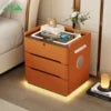 Table de Nuit Wayon – Charge Sans Fil, Enceinte BT, 3 Tiroirs & Verrou | Bois