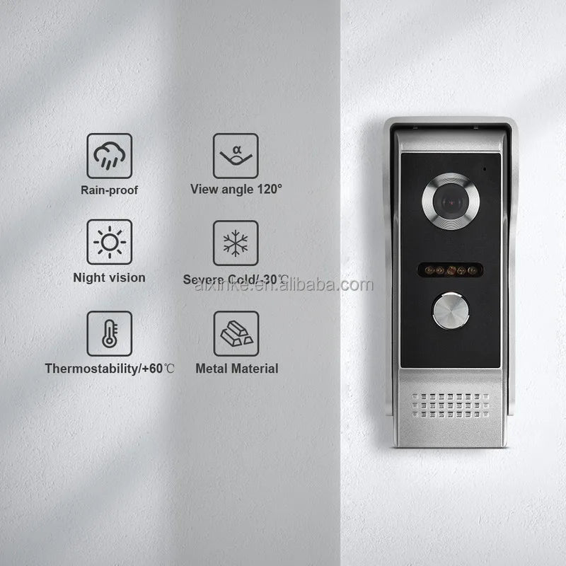 Interphone vidéo Tuya avec caméra et écran 7 pouces (2 MP) pour villa ou appartement.