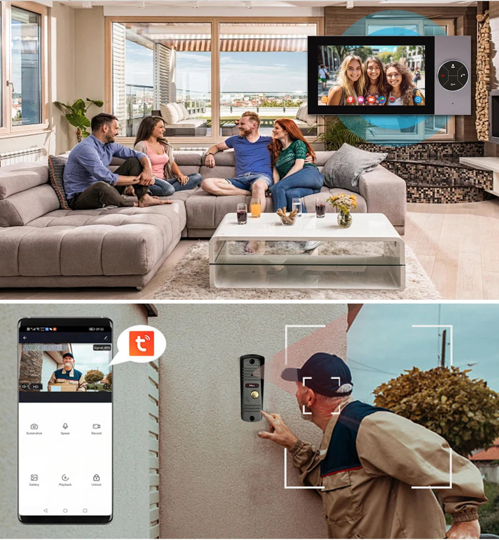 Sonnette Vidéo 1080p avec Écran 7" | Interphone Wi-Fi, Application Tuya et Contrôle par Smartphone
