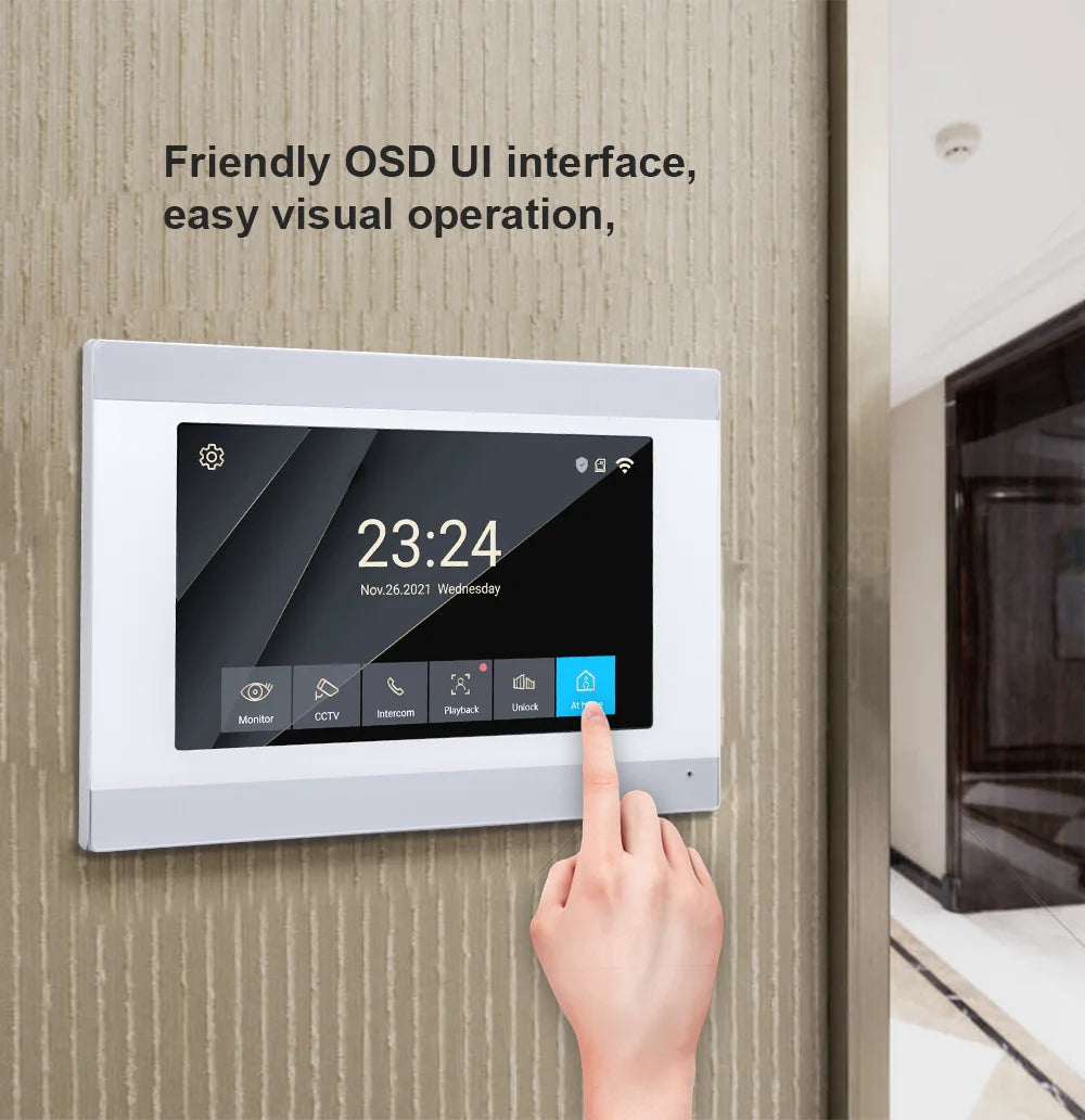 Interphone vidéo de haute qualité pour villa ou appartement, avec moniteur intérieur et interphone IP filaire pour appels résidents.