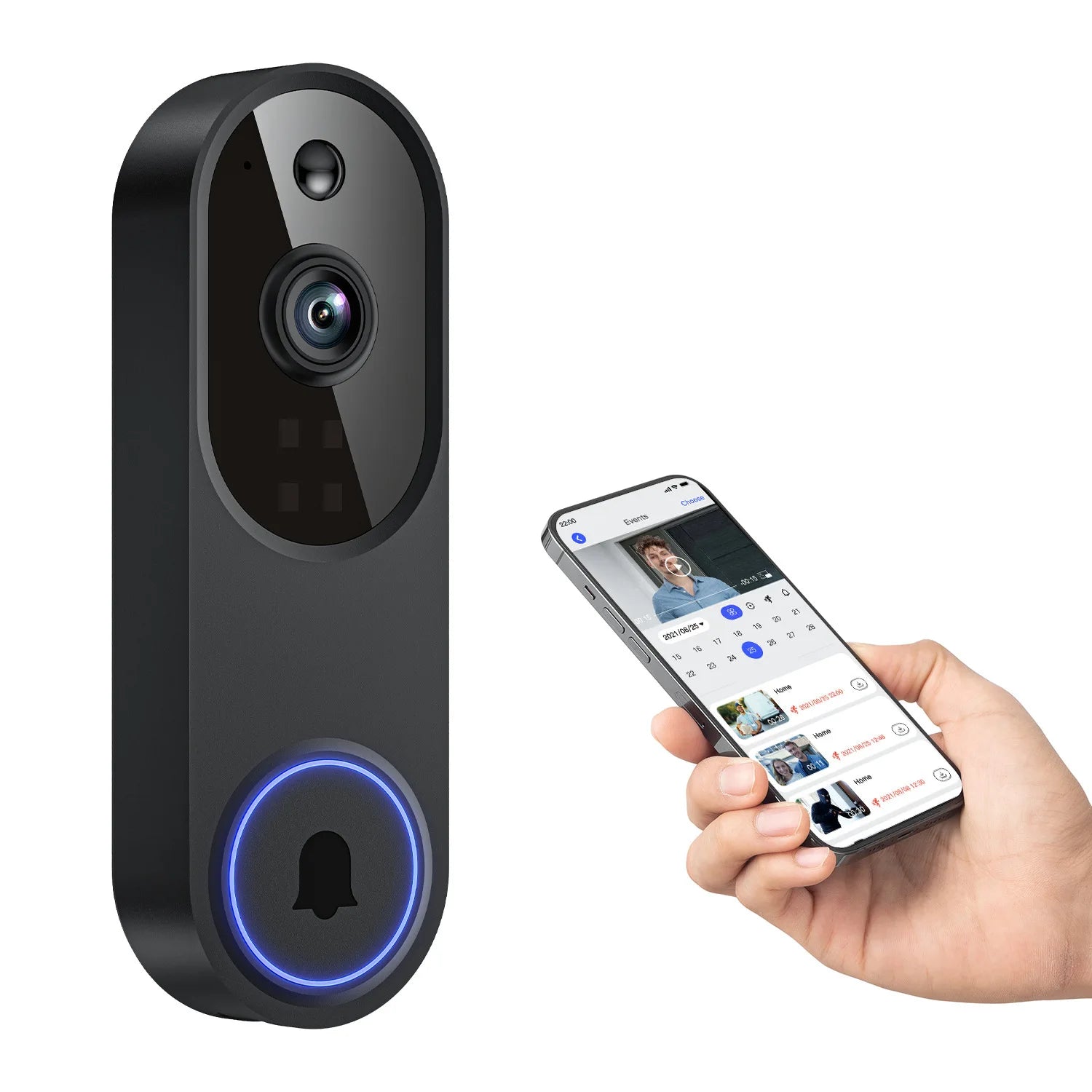 Sonnette vidéo WiFi M52, 1080p, batterie/USB, audio bidirectionnel, app Vision, domicile/bureau