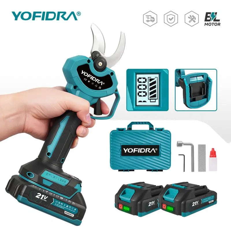 Ciseaux électriques sans balais YOFIDRA 32 mm, 2 vitesses, sécateur électrique sans fil pour arbres et bonsaïs, fonctionne sur batterie 18 V.