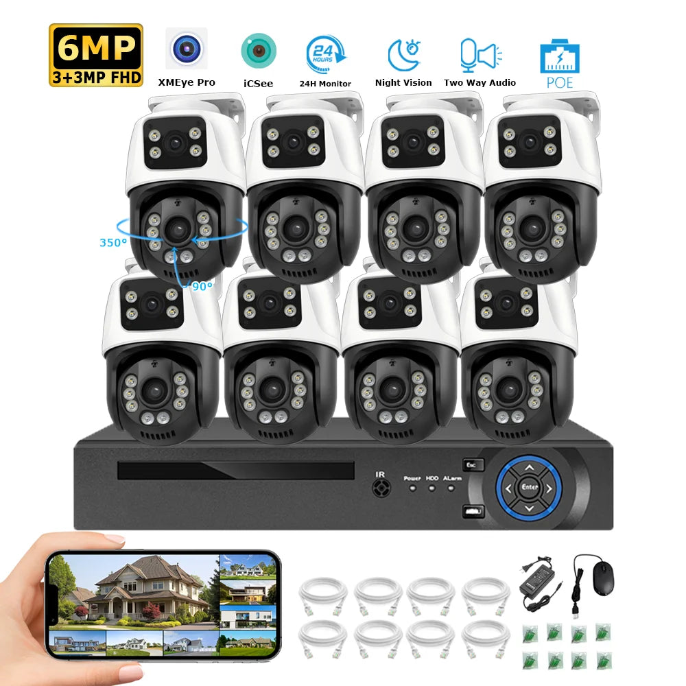 Système de vidéosurveillance IP sans fil extérieur 4 ou 8 canaux avec double objectif, surveillance 24 h/24 et 7 j/7, alimentation PoE et enregistreur vidéo réseau (NVR) pour la sécurité domestique.