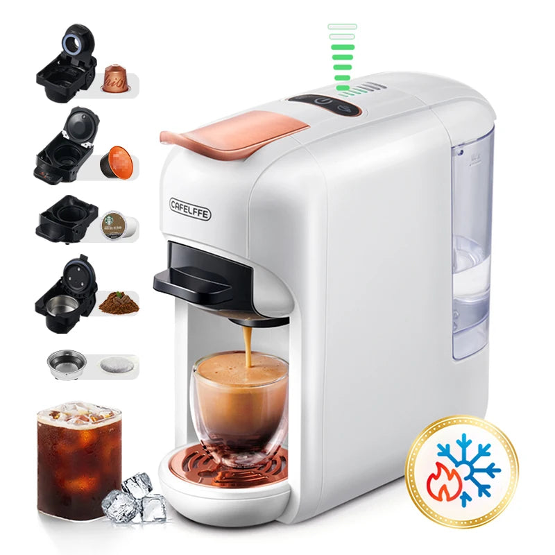 Machine à café CAFELFFE 5 en 1, électrique, en plastique, 20 bars, expresso, prépare des boissons chaudes et froides, 7 niveaux d'eau, multi-capsules