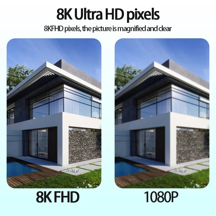 Caméra de surveillance extérieure 8K 16MP Wi-Fi 360 PTZ avec cinq objectifs, quatre écrans, zoom optique 10x, suivi automatique et réseau sans fil.