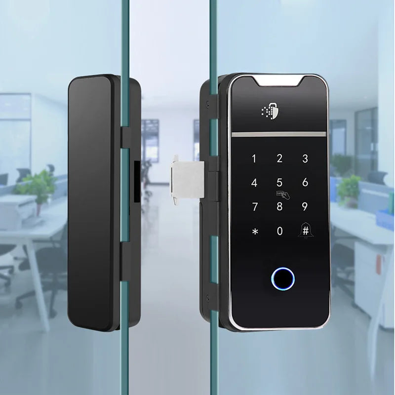 Serrure intelligente Bluetooth TTLOCK économique et populaire pour portes vitrées sans cadre, sans clé, avec lecteur d'empreintes numériques numérique, idéale pour la sécurité des bureaux.