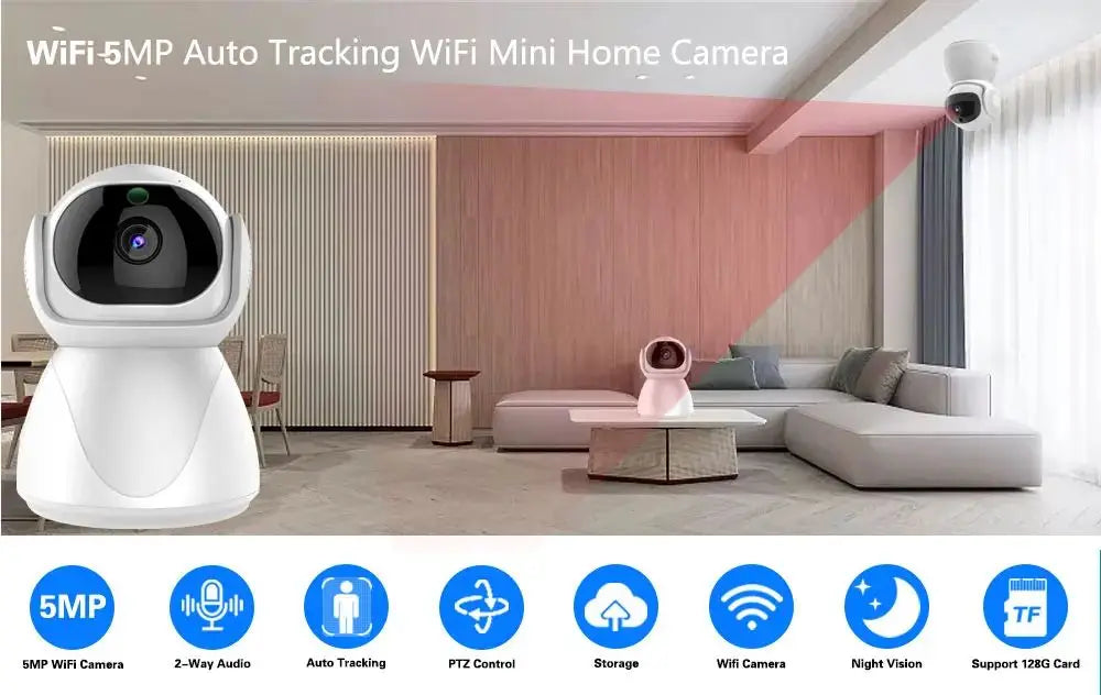Caméra de surveillance extérieure YIIoT 2,4 GHz/5 GHz Wi-Fi IP PTZ 1080p dôme 2 MP avec détection de mouvement et réseau sans fil