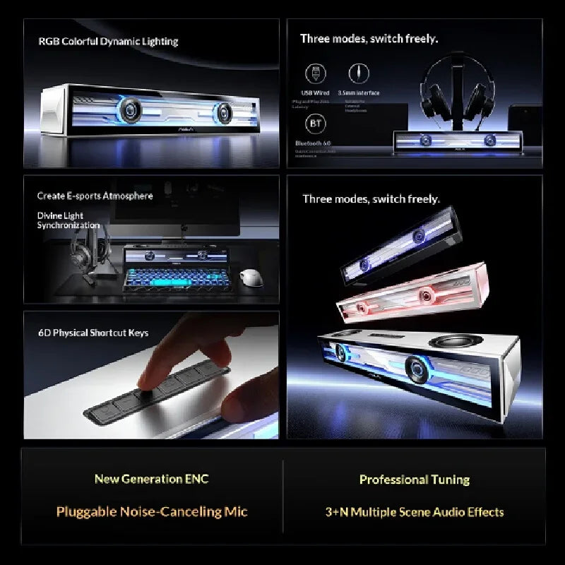 Enceinte PC AULA GS8 – Surround 7.1, LED RGB, Haute Résolution & Rechargeable