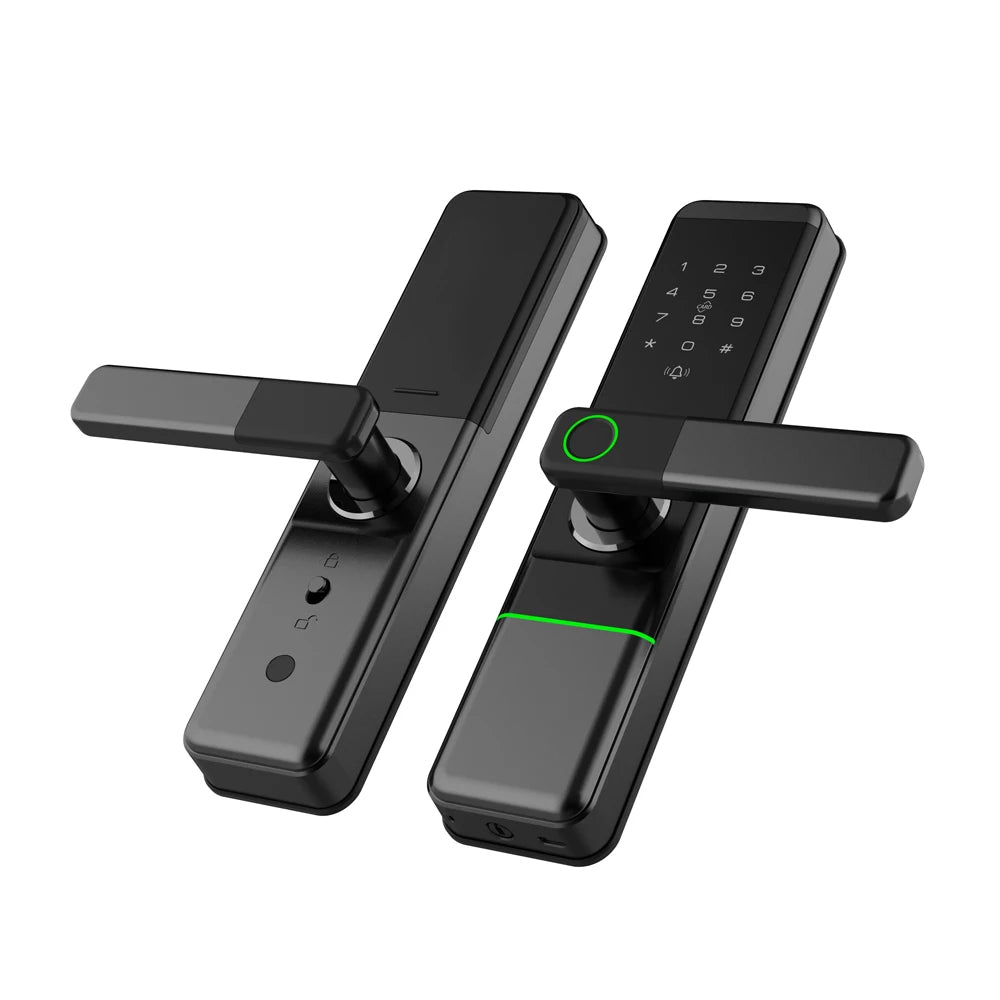 Serrures intelligentes à distance pour porte d'entrée, serrure électronique Tuya pour porte en aluminium, serrure de porte intelligente d'hôtel avec empreinte numérique et sonnette.