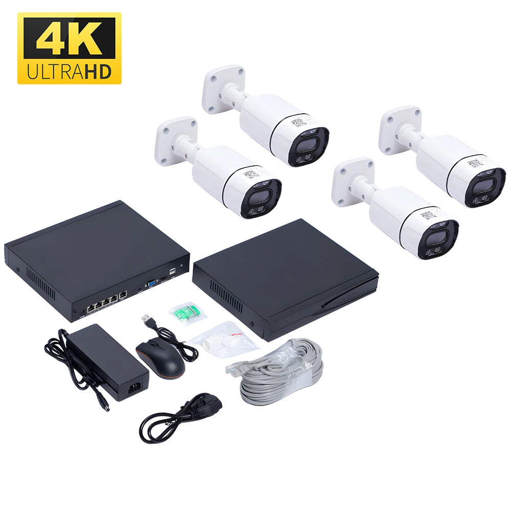 Kit NVR 4K YGHT TST04, 4 canaux, H.265+, ONVIF, 14 To max, audio bidirectionnel, Seetong