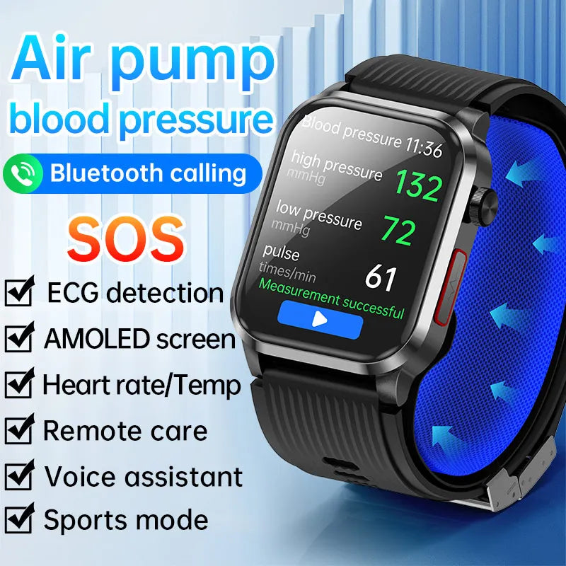 Smartwatch AMOLED ECG avec Tensiomètre | Appels Bluetooth, Fonction SOS et Suivi Santé Complet