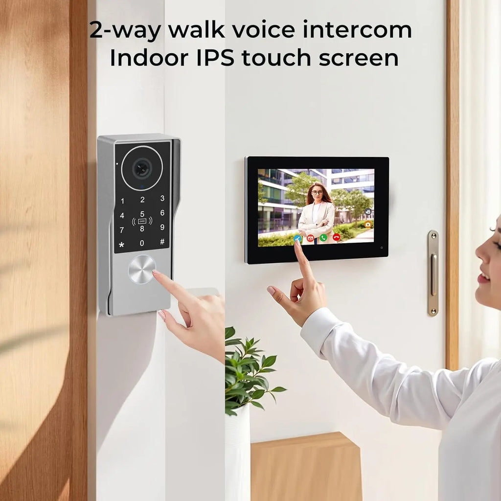 KW07 Tuya 1080P Moniteur tactile 7/10 pouces Déverrouillage par empreinte numérique Interphone vidéo Système de sécurité pour villa et maison