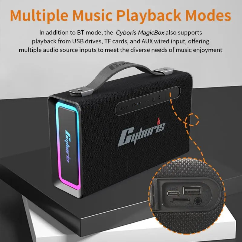 Enceinte Cyboris T15 MagicBox – 2.1 Ch, Bluetooth 5.3, RGB, Caisson de basses & prévision