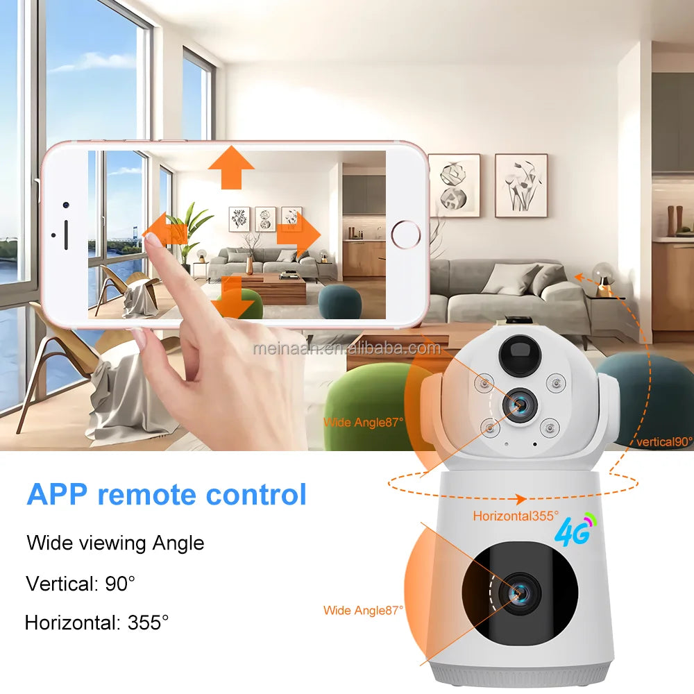 Caméra de Surveillance PTZ 2K 4MP | Double Objectif, Batterie, 4G SIM et Application V380 Pro