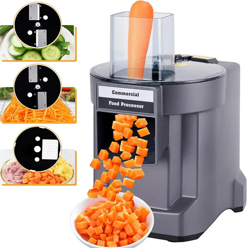 Robot culinaire multifonctionnel pour usage domestique et professionnel, capable de couper, râper et trancher les aliments.