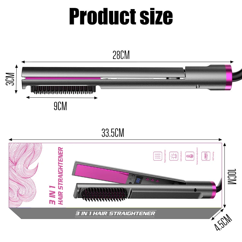 Brosse Soufflante Air Chaud LCD | Peigne Électrique Ions Négatifs, Lissage, Boucles et Volume Portable
