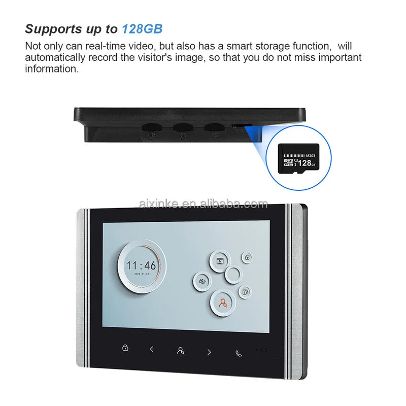 Interphone vidéo Tuya avec caméra et écran 7 pouces (2 MP) pour villa ou appartement.