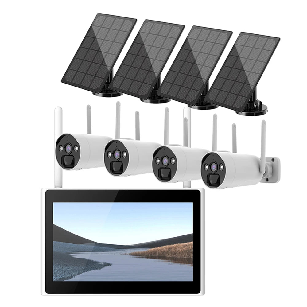 Kit NVR solaire WiFi MR-9508, 8 canaux, 3 MP, IP66, écran 10,1 pouces, H.265, 6 To
