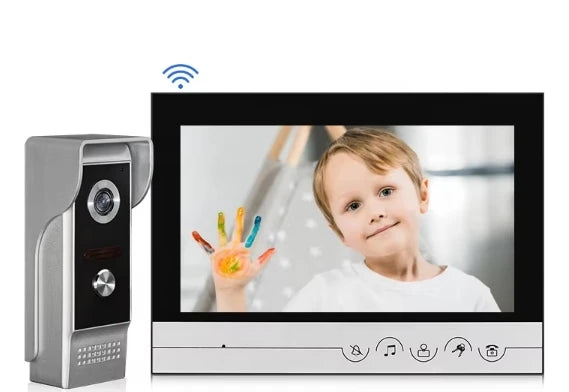 Sonnette vidéo filaire 1080p 7 pouces avec moniteur intérieur et interphone Wi-Fi intégré