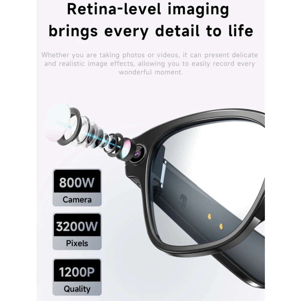 Lunettes IA L801 – Caméra 8MP 1200P, WiFi, ChatGPT, Traduction & Bluetooth 5.4