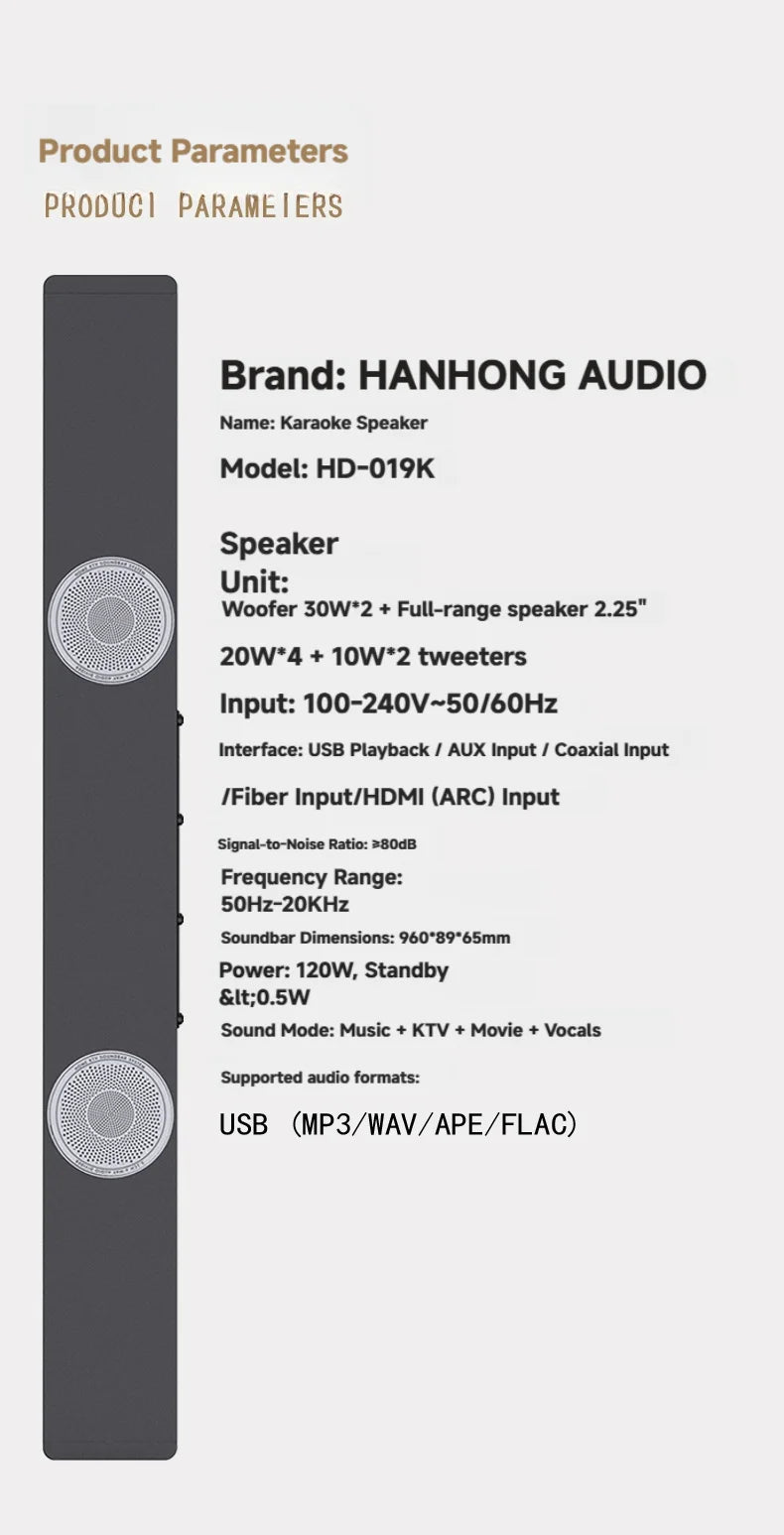 Barre de son KTV HANGHONG 960mm – 8 HP, Basses Puissantes & Lecture USB