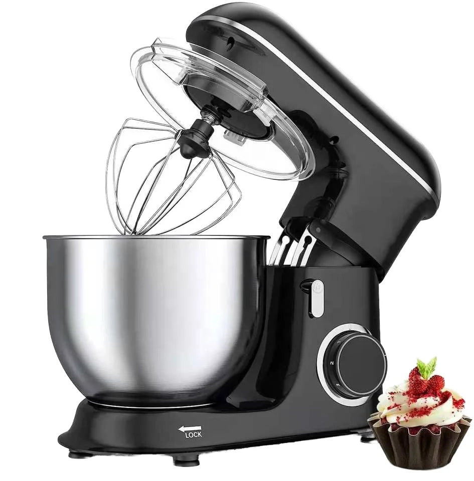 Robot pâtissier 1500 W en acier inoxydable avec batteur à œufs et à lait, capacité de 6 L, idéal pour la préparation de la farine, du pain et des gâteaux.
