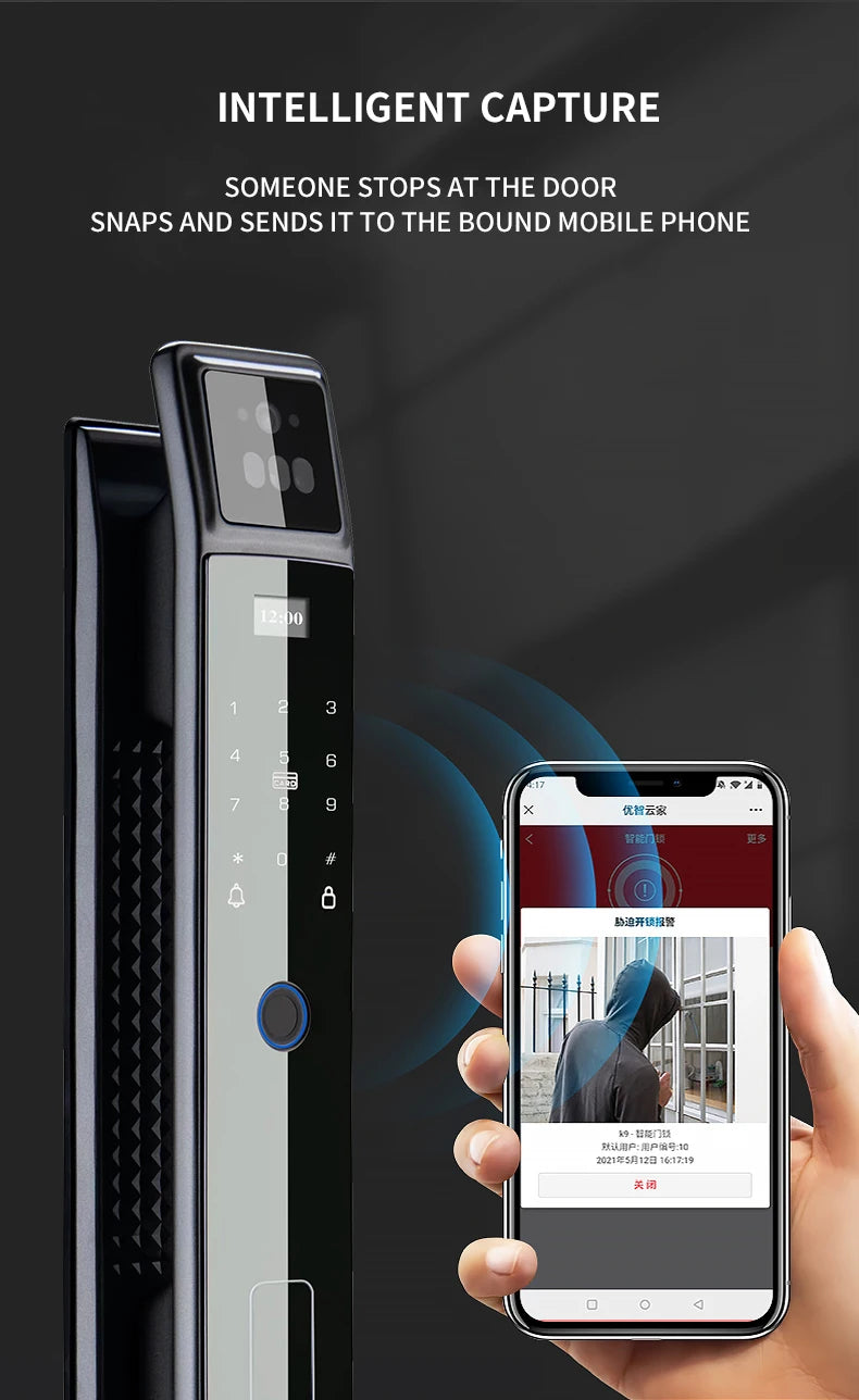 Sonnette vidéo, serrure à empreinte numérique automatique, serrure à mortaise Tuya Smart Lock 6068, serrure numérique à reconnaissance faciale 3D