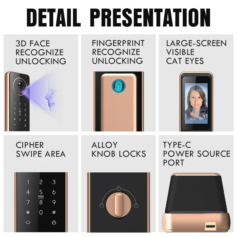 Locstar télécommande intelligente Tuya Wifi Cerradura Inteligente 3D reconnaissance faciale biométrique serrure de porte avec caméra de sonnette