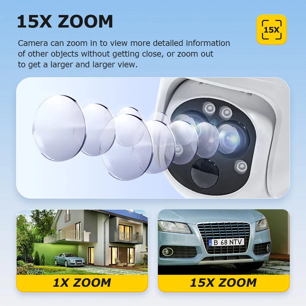 Caméra de Surveillance SECTEC 6 MP | 4G, Zoom 15x, Carte SIM, Vision Nocturne et Énergie Solaire