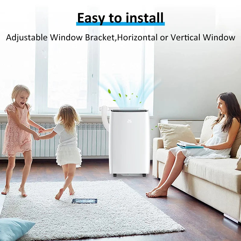 Climatiseur portable silencieux FUDA ECO 12 000 BTU avec purificateur d'air UV-C, refroidisseur et chauffage intelligent pour la maison.