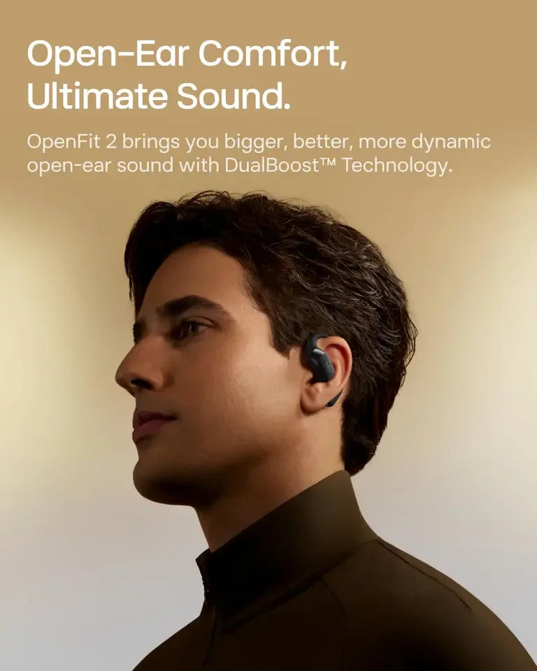 Écouteurs Open-Ear SHOKZ OpenFit 2 – Bluetooth, LED, Micro & Crochet Confortable