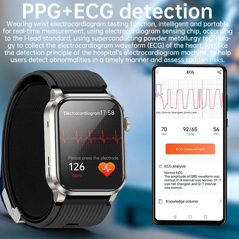 Smartwatch AMOLED ECG avec Tensiomètre | Appels Bluetooth, Fonction SOS et Suivi Santé Complet