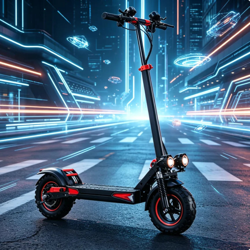 Trottinette électrique tout-terrain haute puissance pour adultes, double phare avant, gros pneus à crampons, suspension intégrale, pliable, vente en gros usine