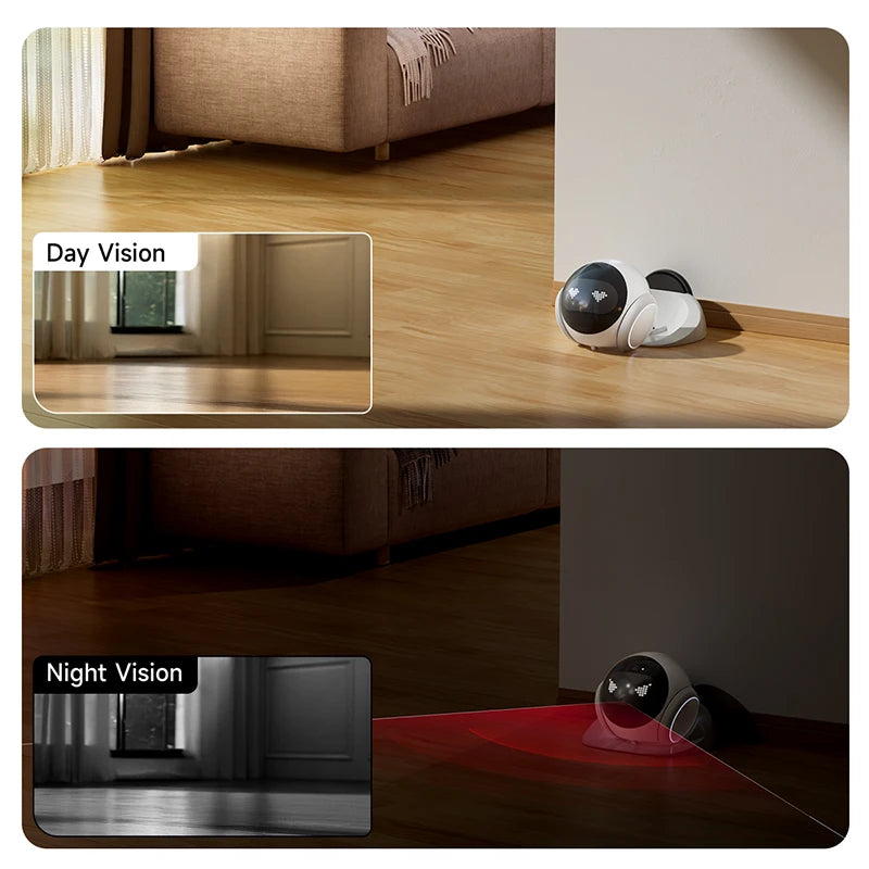 Robot domestique intelligent avec intelligence artificielle, protection et sécurité mobiles à 360°, surveillance des enfants et des personnes âgées, interaction avec les animaux domestiques, jouet laser, contrôle via application, charge automatique