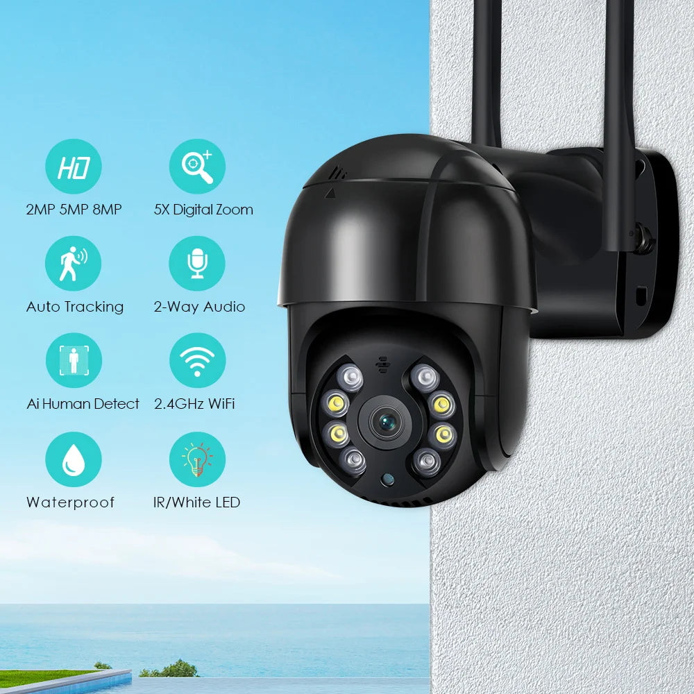 Caméra de sécurité BESDER sans fil Wi-Fi PTZ IP 1080p avec détection de mouvement IA, pour la surveillance de votre domicile ou de votre extérieur.
