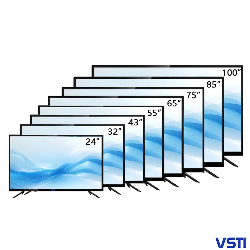 Téléviseur intelligent LED VSTI 43 pouces avec Google et Wi-Fi, 4K Ultra HD, disponible en plusieurs tailles : 32, 43, 50, 65 et 75 pouces.