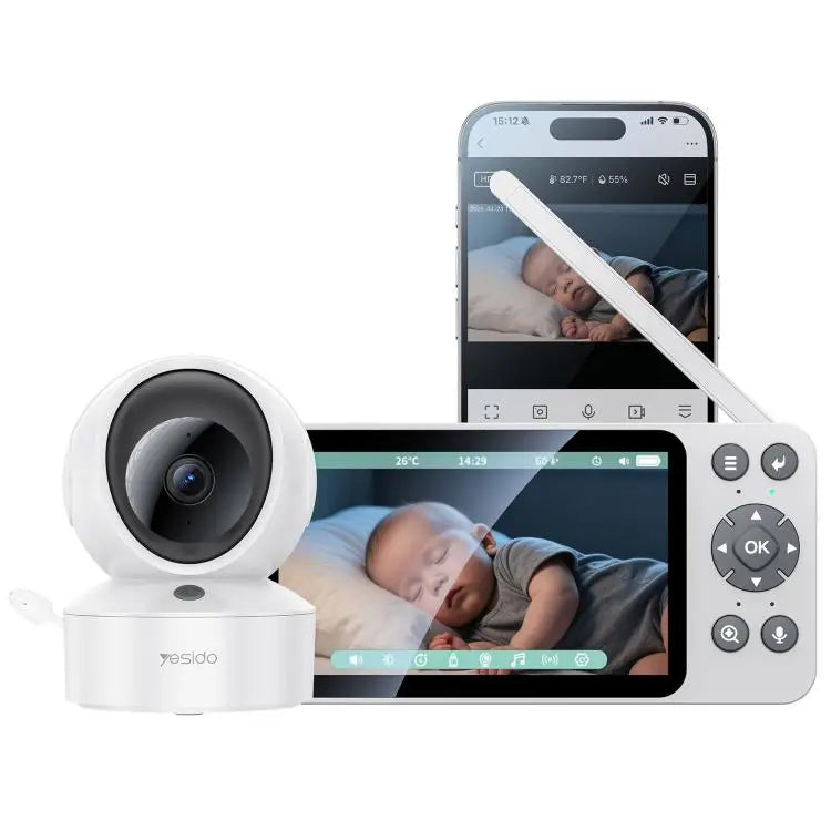 Nouveauté : YESIDO KM28 - Caméra de surveillance pour bébé avec écran LCD 5 pouces, Wi-Fi 2,4 GHz, audio bidirectionnel et sans fil.