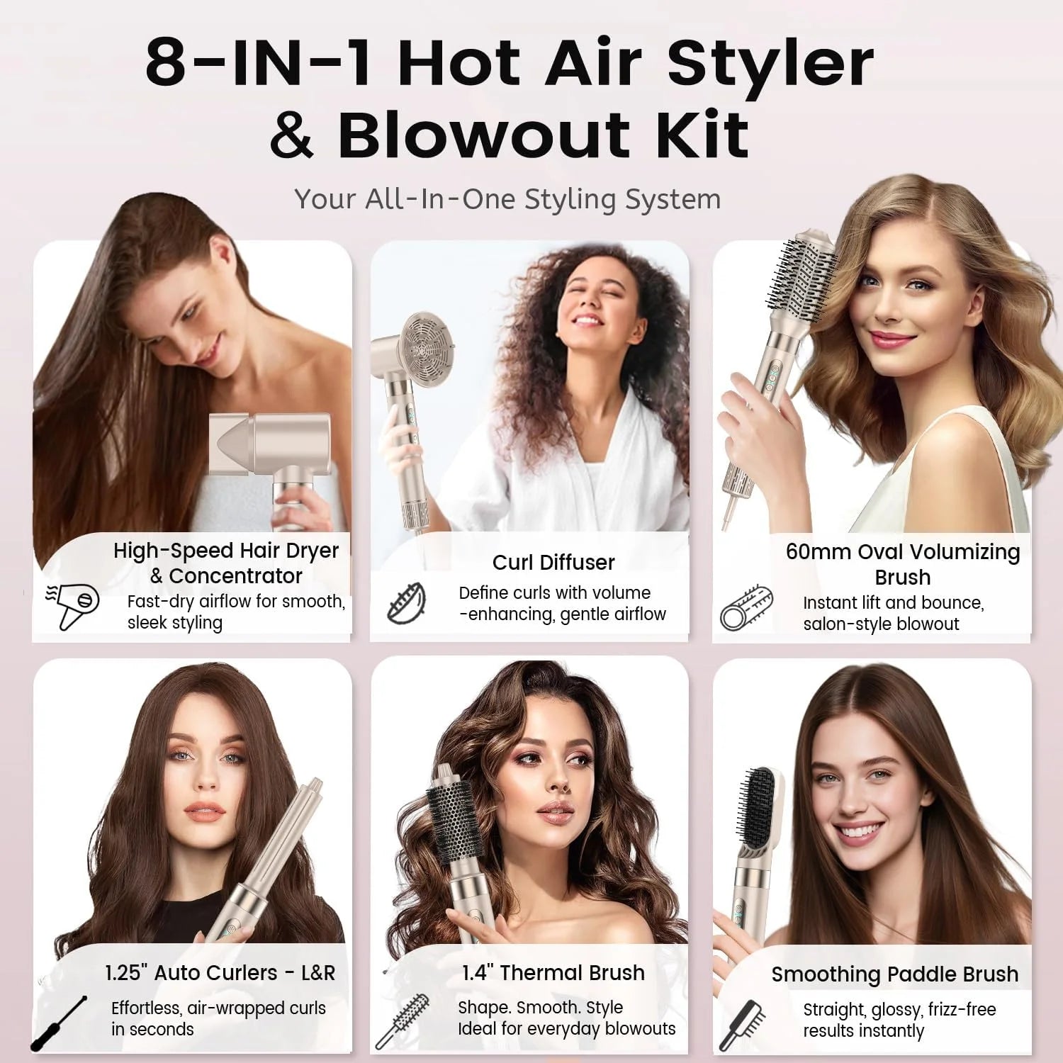 Sèche-cheveux professionnel en gros pour salons de coiffure, lisseur et boucleur électrique, brosse à air chaud, moteur sans balais 1600 W, compact, usage hôtelier