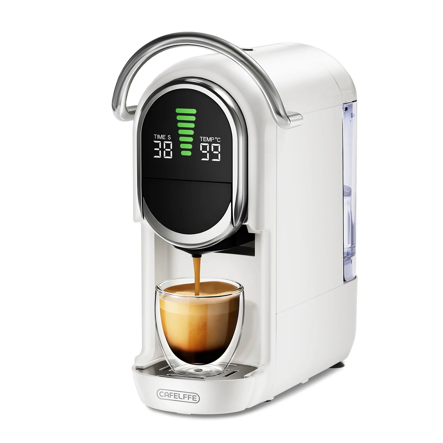 Machine à café Cafelffe MK-609S 6 en 1 : pression 20 bars, 7 niveaux d'eau réglables, réservoir 600 ml, eau chaude/froide, expresso, format compact.