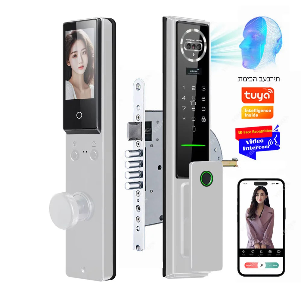 Sonnette Vidéo Tuya avec Serrure Intelligente | Wi-Fi, Reconnaissance Faciale, RFID et Empreinte Digitale