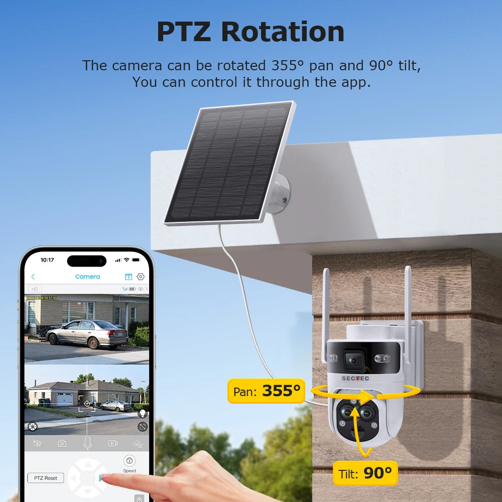 Caméra de Surveillance SECTEC 6 MP | 4G, Zoom 15x, Carte SIM, Vision Nocturne et Énergie Solaire
