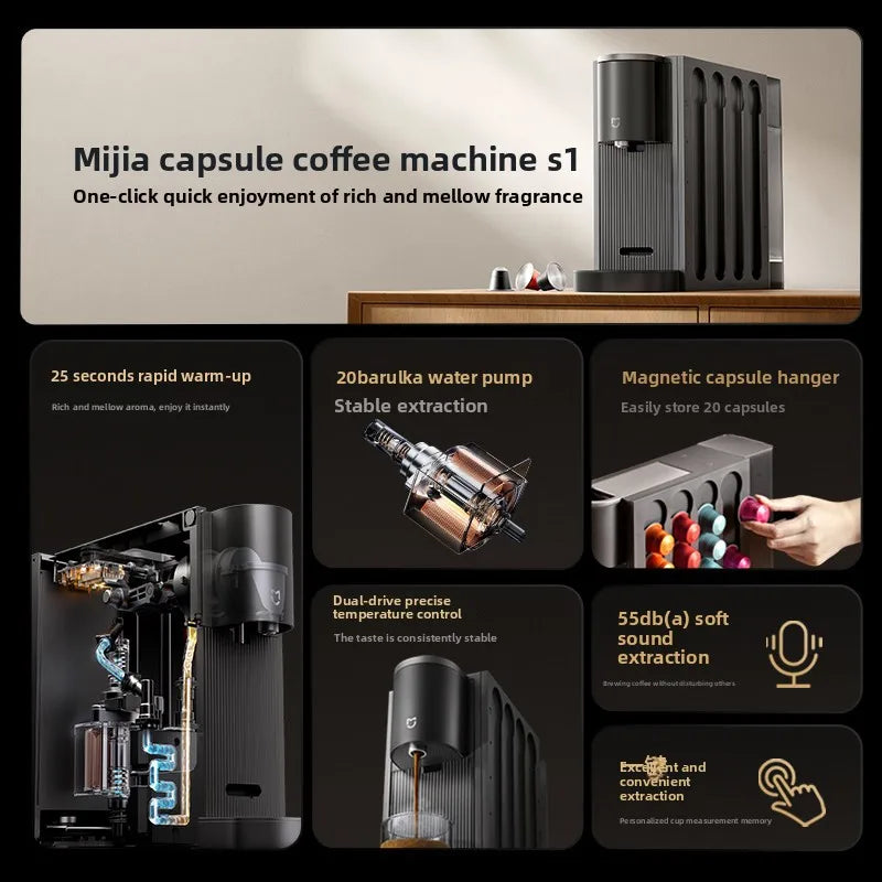 Machine à café à capsules Mijia S1 pour la maison et le bureau, petite machine à café à capsules entièrement automatique compatible Xiaomi Youpin